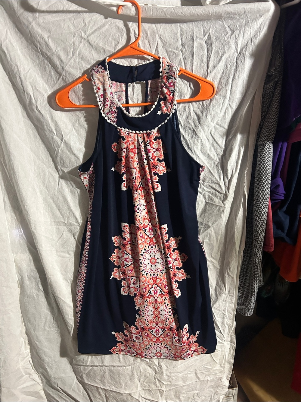 Trixxi Navy Blue and Pink Floral Halter Dress